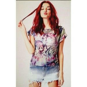 NWT LF Cheetah Animal Photo Print Top Tee